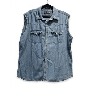 Canyon Guide Outfitter 100% COT Men 2X Sleeveless Denim Western Pearl Snap Shirt